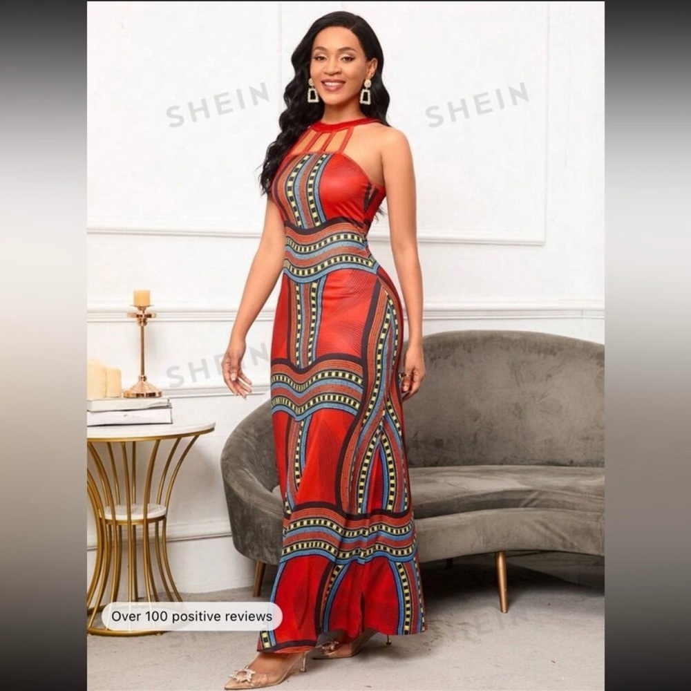 SHEIN Red Ruffled Tiered Maxi Dress